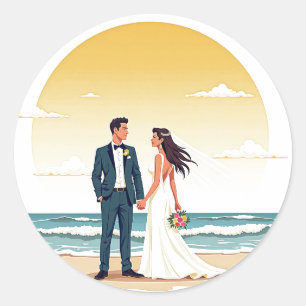 Sunset Beach Hochzeitsticker Runder Aufkleber