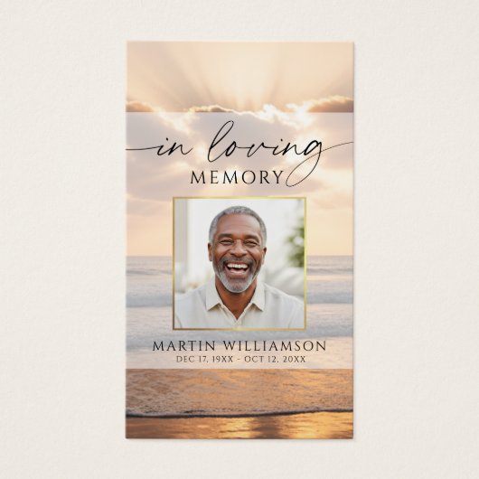 Sunset Beach In Loving Memory Photo Prayer Card (Vorderseite)