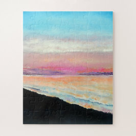 Sunset Beach Lake Pink Blue Puzzle