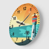 Sunset Beach Lighthouse Wall Clock Große Wanduhr (Winkel)