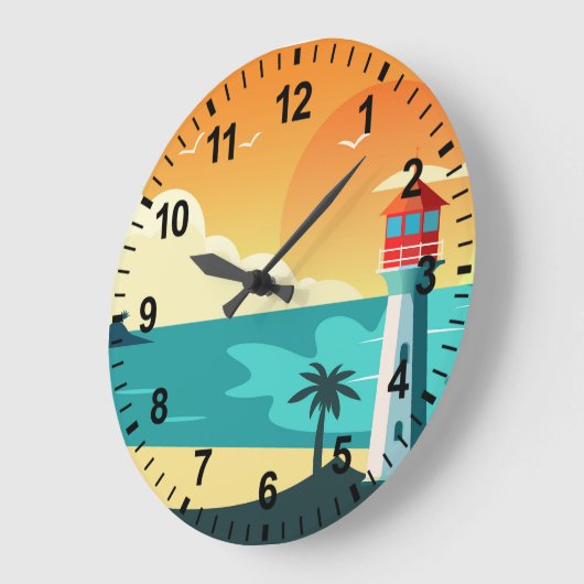 Sunset Beach Lighthouse Wall Clock Große Wanduhr (Winkel)
