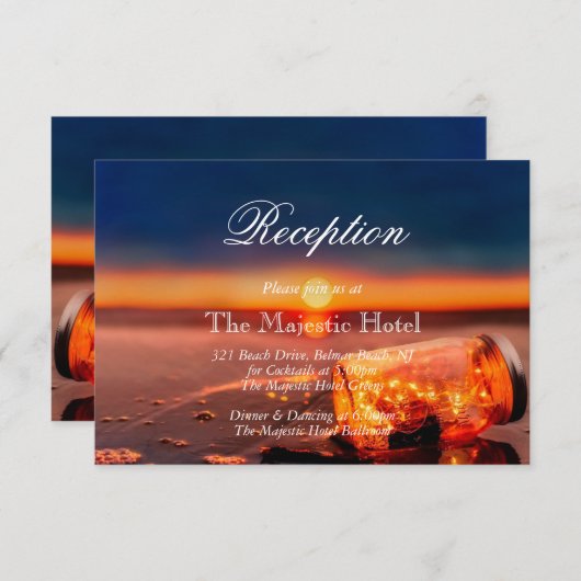 Sunset Beach Mason Jar Blue Night Empfang Card Einladung (Vorne/Hinten)