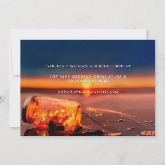 Sunset Beach Mason Jar Blue Night Engagement Party Einladung (Rückseite)