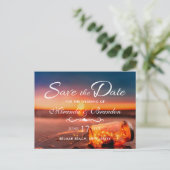Sunset Beach Mason Jar Blue Night Save the Date Ankündigungspostkarte (Stehend Vorderseite)