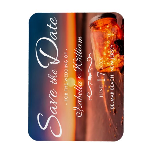 Sunset Beach Mason Jar Blue Night Save the Date Magnet (Vertikal)