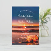 Sunset Beach Mason Jar Blue Night Wedding Einladung (Stehend Vorderseite)