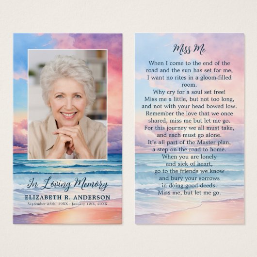 Sunset Beach Memorial Foto Beerdigungskarte (Vorne & Hinten)