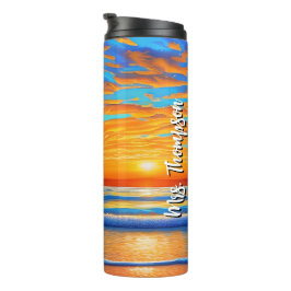 Sunset Beach Palm Tree Tropical Island Thermosbecher
