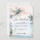 Sunset Beach Palmen Save the Date Karte (Vorderseite)
