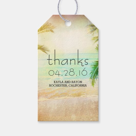 Sunset Beach Palms Hochzeit Vielen Dank Geschenkanhänger (Vorderseite)