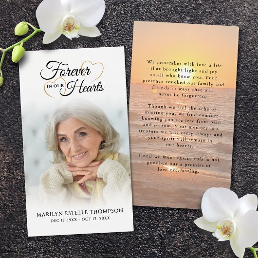 Sunset Beach Photo Forever Hearts Prayer Card