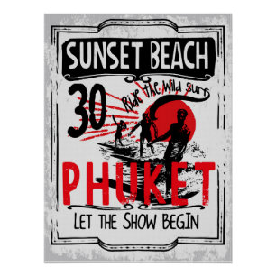 Sunset Beach Phuket Vintag Surfen Poster