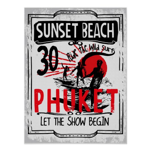 Sunset Beach Phuket Vintage Surfen Poster (Vorderseite)