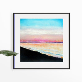 Sunset Beach Pink Blue Art Print Poster