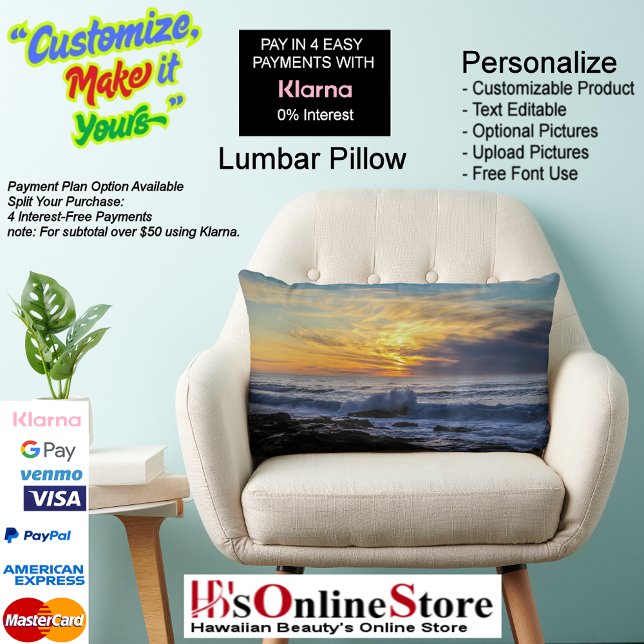 Sunset Beach Polyester Lumbar Pillow 33 Lendenkissen (Sunset Beach Polyester Lumbar Pillow 33.)