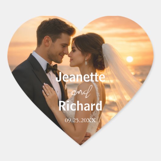 Sunset Beach Romantic Wedding Vows  Herz-Aufkleber (Vorderseite)