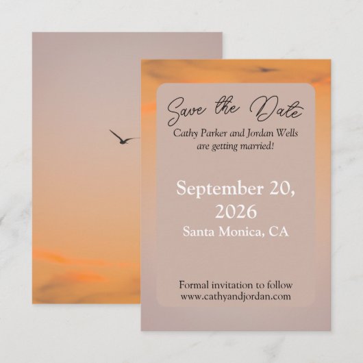 Sunset Beach Save the Date Card | Küstenhochzeit (Vorne/Hinten)