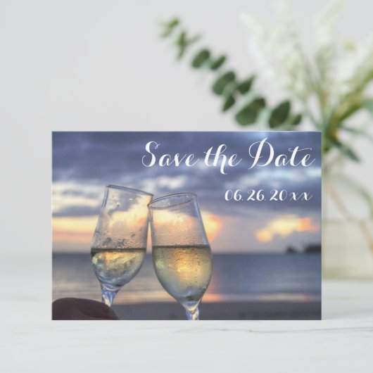 Sunset Beach Save the Date Flachkarten (Stehend Vorderseite)