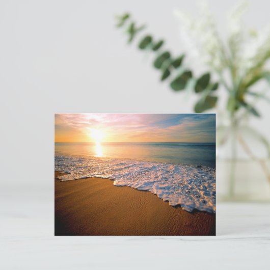 Sunset Beach Save the Date Postkarte (Stehend Vorderseite)