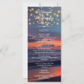 Sunset Beach String Light Summer Wedding Menu Card (Vorderseite)