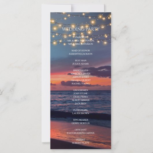 Sunset Beach String Light Summer Wedding Programm (Rückseite)
