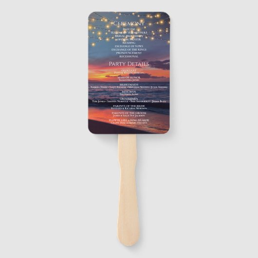 Sunset Beach String Light Summer Wedding Programm Fächer (Rückseite)