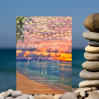 Sunset Beach String Lights Hochzeitseinladung Save The Date