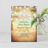 Sunset Beach & String Lights Probe Abendessen Einladung (Stehend Vorderseite)