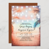 Sunset Beach & String Lights Probe Abendessen Einladung (Vorne/Hinten)