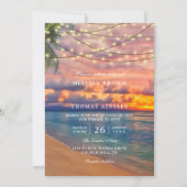 Sunset Beach String Lights QR Code Wedding Einladung (Vorderseite)