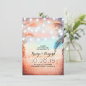 Sunset Beach & String Lights Save the Date (Stehend Vorderseite)