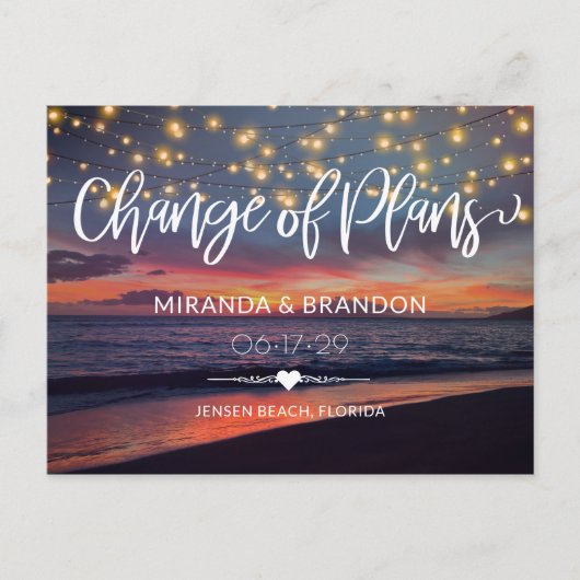 Sunset Beach String Lights Sommerwechsel Postkarte (Vorderseite)