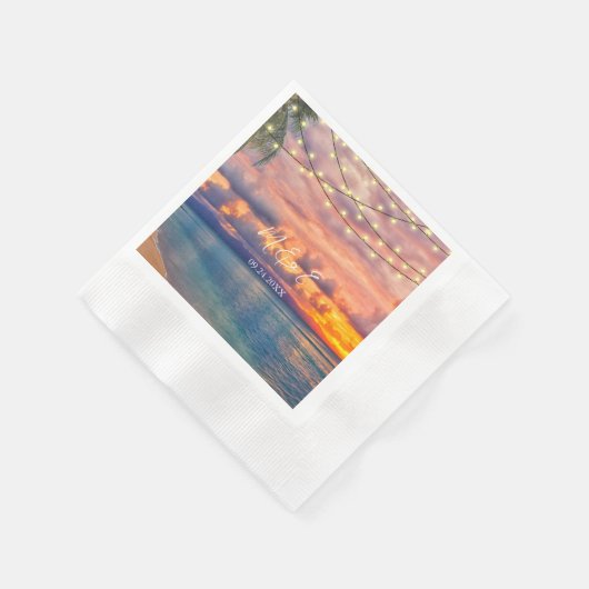 Sunset Beach String Lights Wedding Napkins Serviette (Ecke)