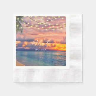 Sunset Beach String Lights Wedding Napkins Serviette