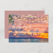 Sunset Beach String Lights Wedding RSVP Card (Vorne/Hinten)
