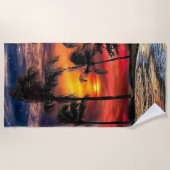Sunset Beach Towel with the Ocean and Palm Trees Strandtuch (Vorderseite)