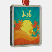 Sunset Beach Tropical Retro Surf Designname Ornament Aus Metall (Rechts)