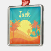 Sunset Beach Tropical Retro Surf Designname Ornament Aus Metall (Links)