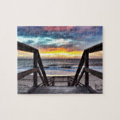 Sunset Beach View from Rustic Wood Deck Puzzle (Horizontal)