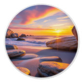 Sunset Beach View von Rocky Shore Keramikknauf (Vorderseite)