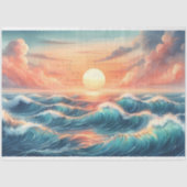 Sunset Beach Waves Wasserfarbendekoupage Seidenpapier (Vorderseite)