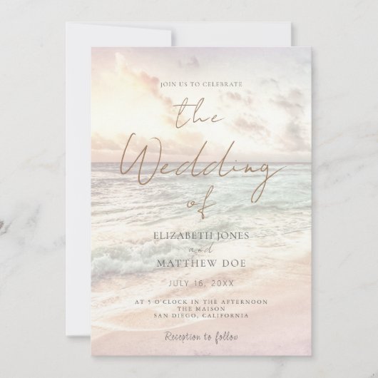 Sunset Beach Wedding Beachfront Wedding Invitation Einladung (Vorderseite)
