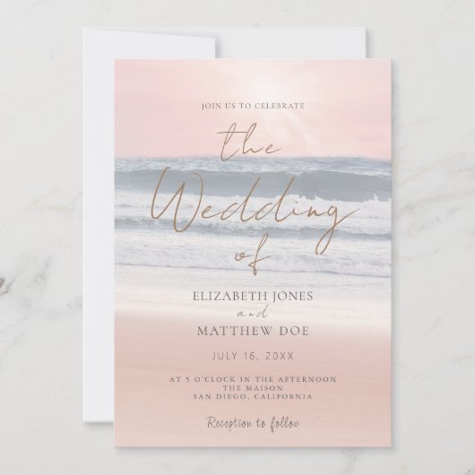 Sunset Beach Wedding Beachfront Wedding Invitation Einladung (Vorderseite)