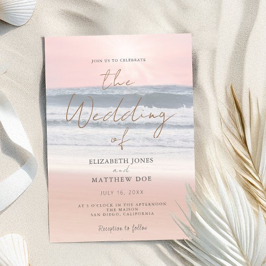 Sunset Beach Wedding Beachfront Wedding Invitation Einladung