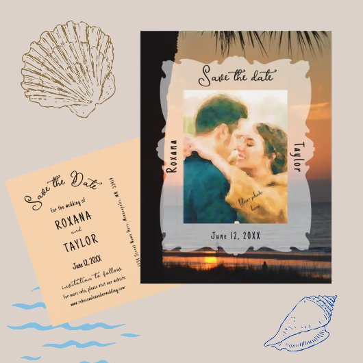 Sunset Beach Wedding Foto Save the Date Postkarte
