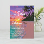 Sunset Beach Wedding Invitation Einladung (Stehend Vorderseite)