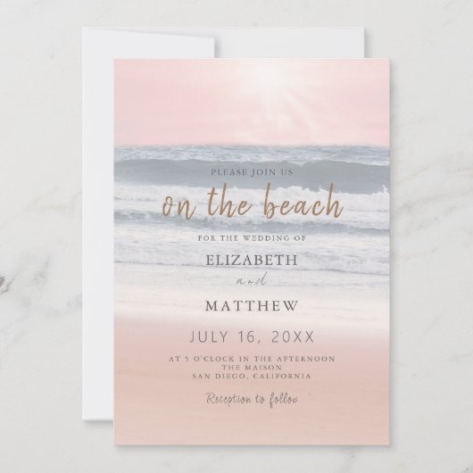 Sunset Beach Wedding | Oceanside Wedding Einladung (Vorderseite)