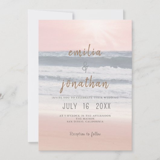Sunset Beach Wedding | Oceanside Wedding Einladung (Vorderseite)