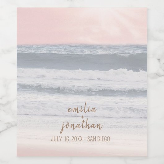 Sunset Beach Wedding | Oceanside Wedding Weinetikett (Einzelnes Label)