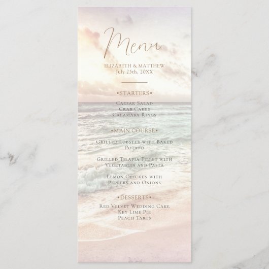 Sunset Beach Wedding | Seaside Beach Wedding Menükarte (Vorderseite)